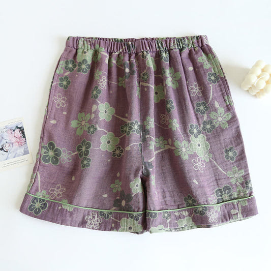 Short de pyjama en pur coton à imprimé fleur de prunier