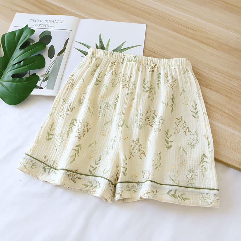 Short de pyjama doux en gaze de coton de style pastoral