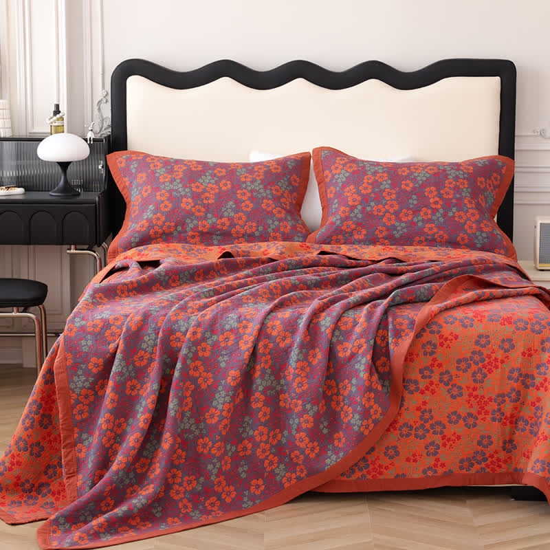 Gaze de coton, courtepointe rustique et organique à motif floral
