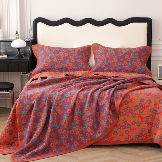 Gaze de coton, courtepointe rustique et organique à motif floral