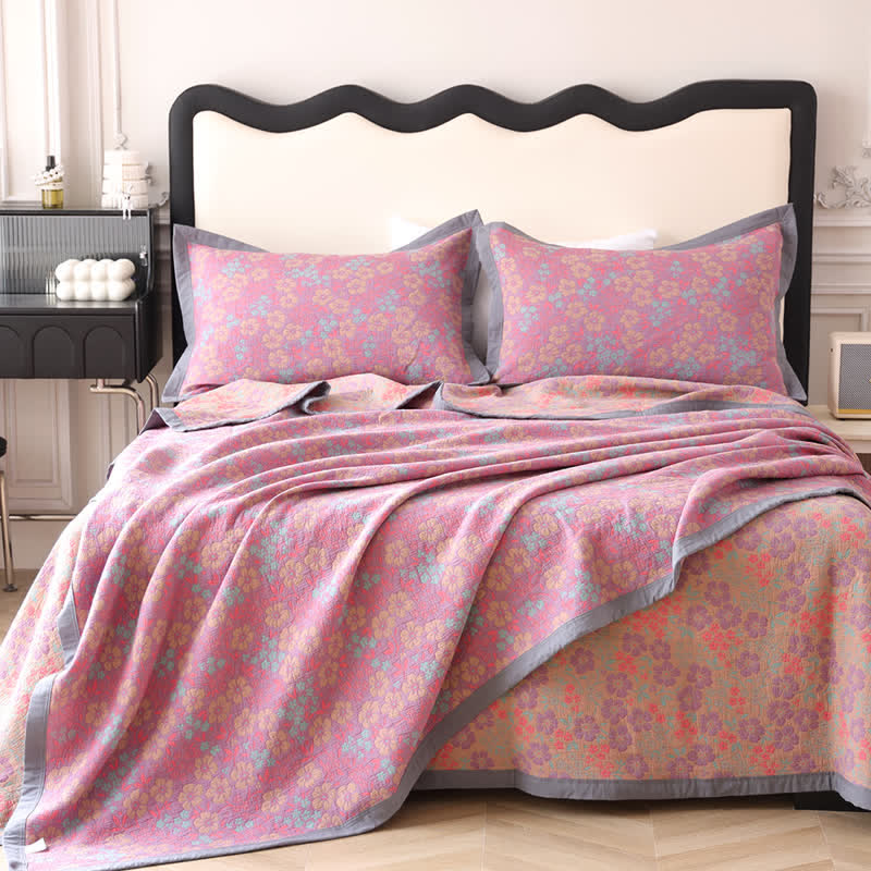 Gaze de coton, courtepointe rustique et organique à motif floral