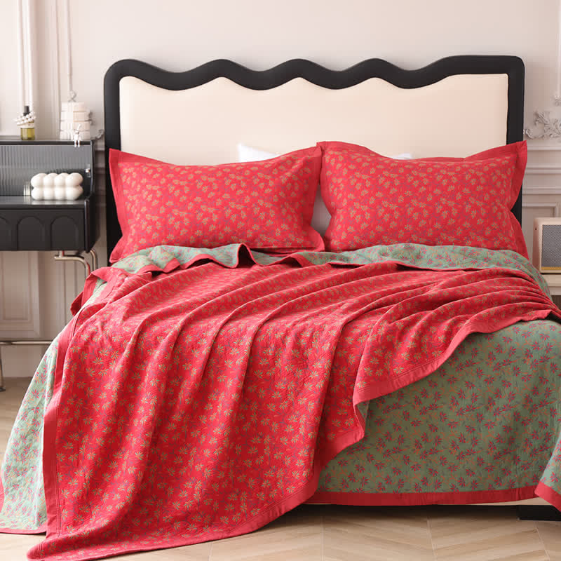 Couette réversible en pur coton biologique à motif floral