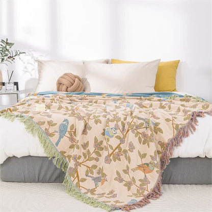 Couette à pompons de fleurs et d'oiseaux en gaze de coton