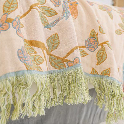 Couette à pompons de fleurs et d'oiseaux en gaze de coton