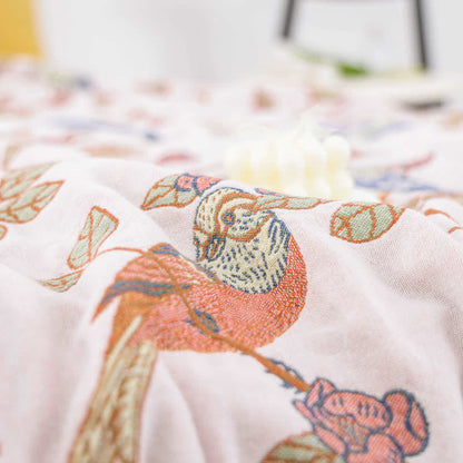 Couette à pompons de fleurs et d'oiseaux en gaze de coton