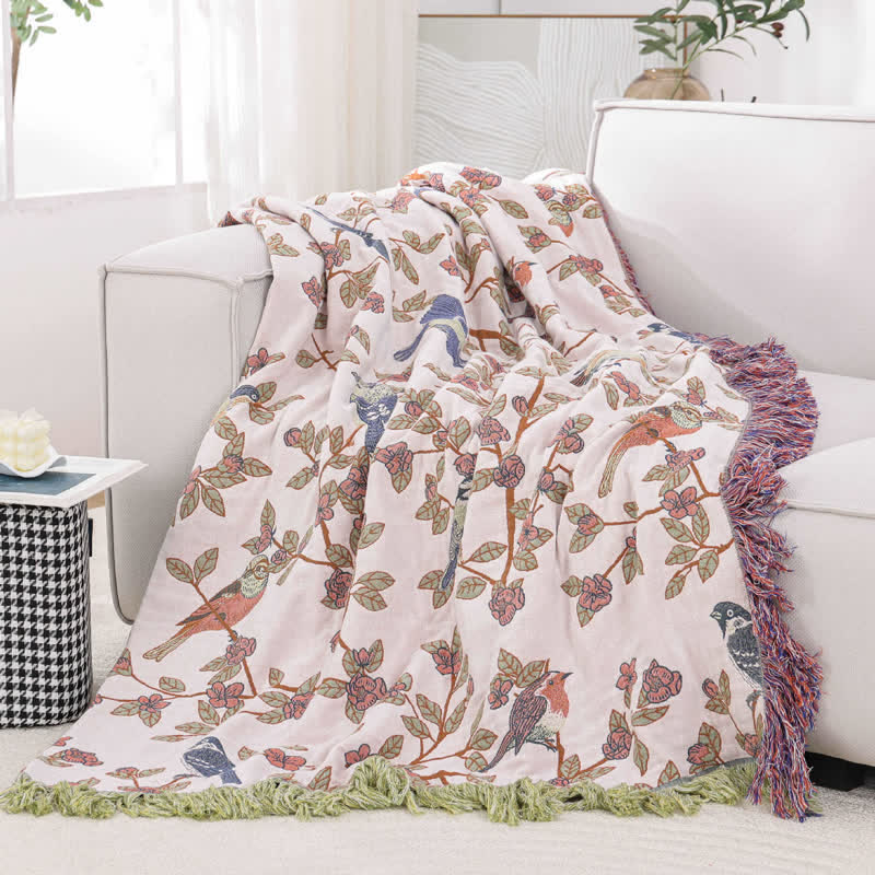 Couette à pompons de fleurs et d'oiseaux en gaze de coton