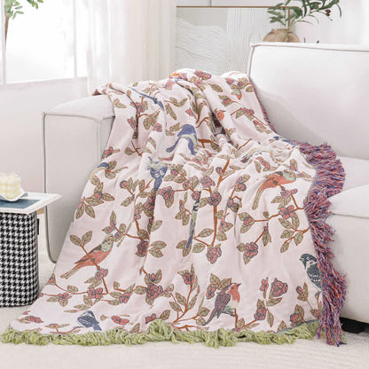 Couette à pompons de fleurs et d'oiseaux en gaze de coton