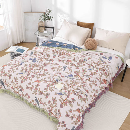 Couette à pompons de fleurs et d'oiseaux en gaze de coton
