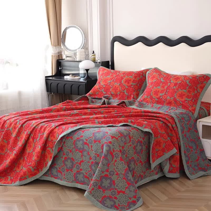 Couette réversible en pur coton avec un élégant motif floral