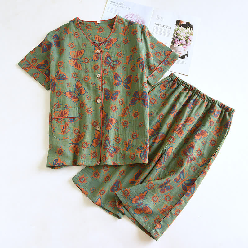Ensemble de vêtements d'intérieur en coton avec pantalon court et imprimé papillon
