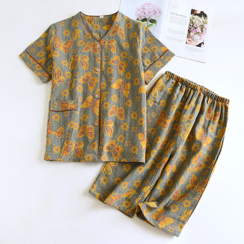 Ensemble de vêtements d'intérieur en coton avec pantalon court et imprimé papillon