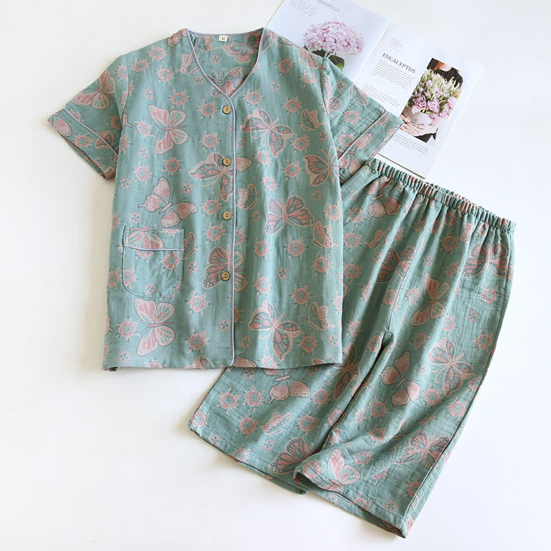 Ensemble de vêtements d'intérieur en coton avec pantalon court et imprimé papillon