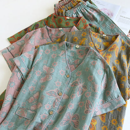 Ensemble de vêtements d'intérieur en coton avec pantalon court et imprimé papillon
