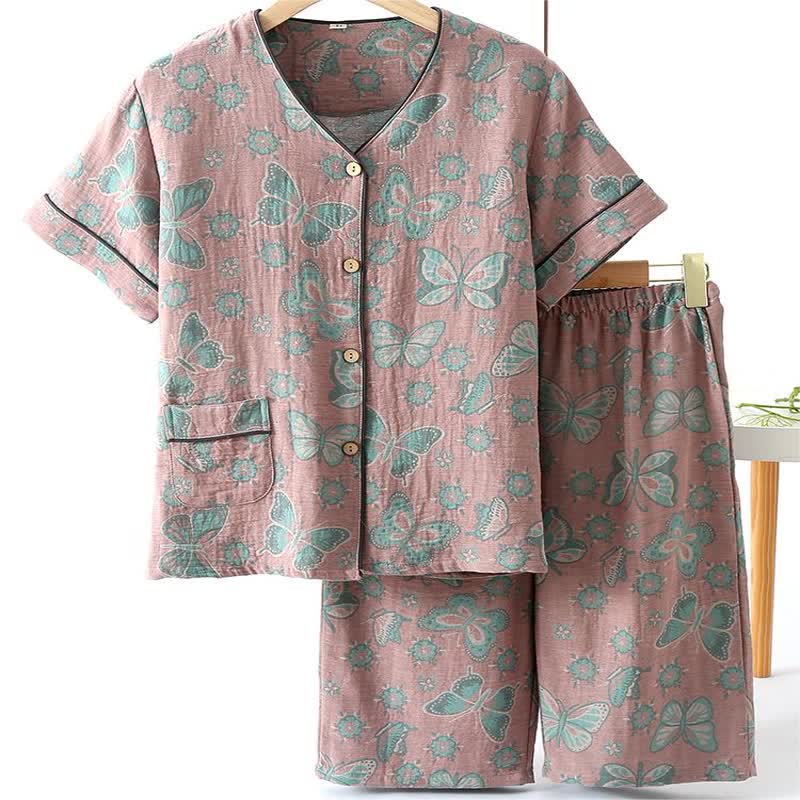 Ensemble de vêtements d'intérieur en coton avec pantalon court et imprimé papillon