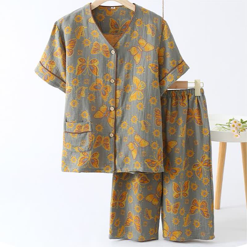 Ensemble de vêtements d'intérieur en coton avec pantalon court et imprimé papillon