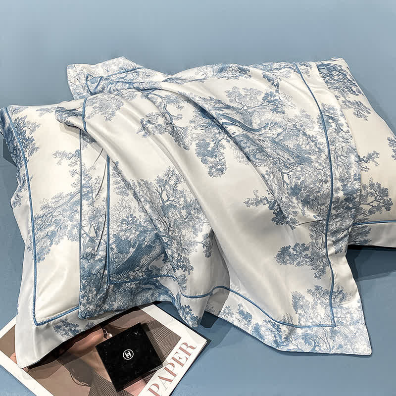 Parure de lit d'été respirante à motif floral rustique (4 pièces)