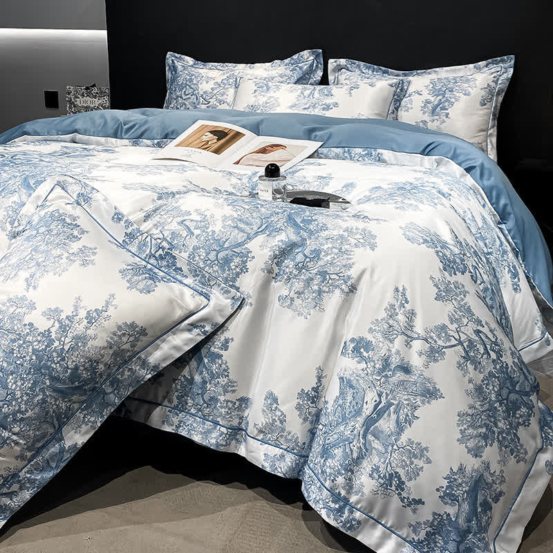 Parure de lit d'été respirante à motif floral rustique (4 pièces)
