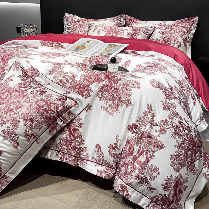Parure de lit d'été respirante à motif floral rustique (4 pièces)