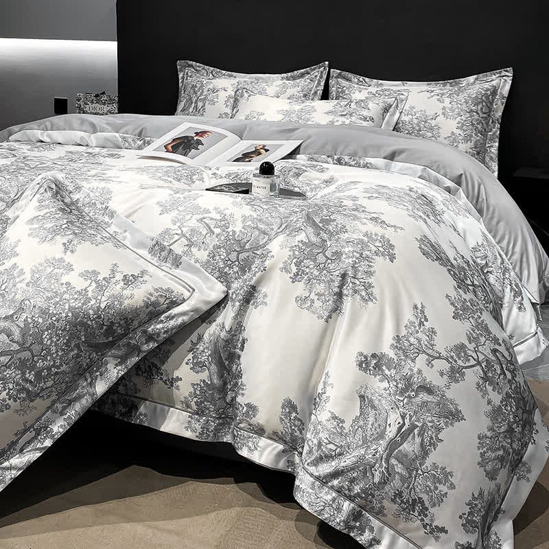 Parure de lit d'été respirante à motif floral rustique (4 pièces)