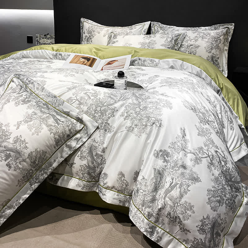 Parure de lit d'été respirante à motif floral rustique (4 pièces)