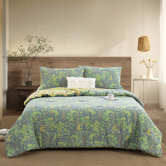 Linge de lit en gaze de coton avec motif étang de lotus