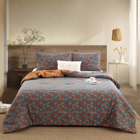 Linge de lit jacquard en gaze de coton avec feuilles de ginkgo