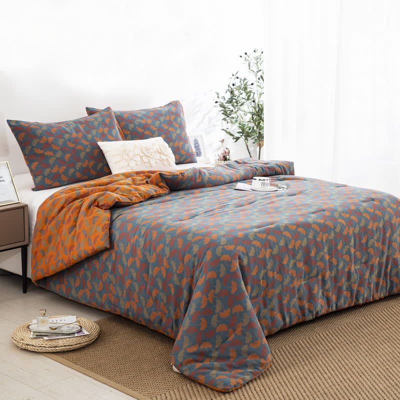 Linge de lit jacquard en gaze de coton avec feuilles de ginkgo