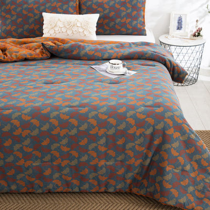 Linge de lit jacquard en gaze de coton avec feuilles de ginkgo
