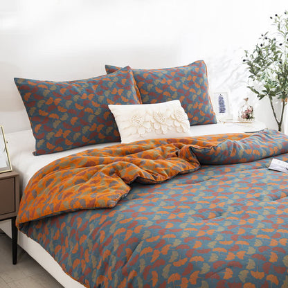 Linge de lit jacquard en gaze de coton avec feuilles de ginkgo