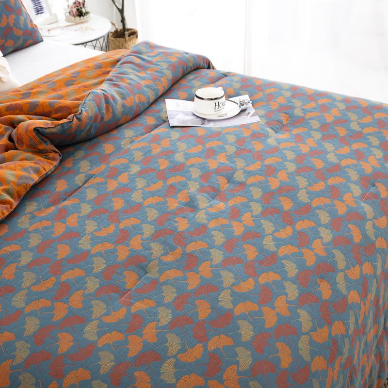 Linge de lit jacquard en gaze de coton avec feuilles de ginkgo
