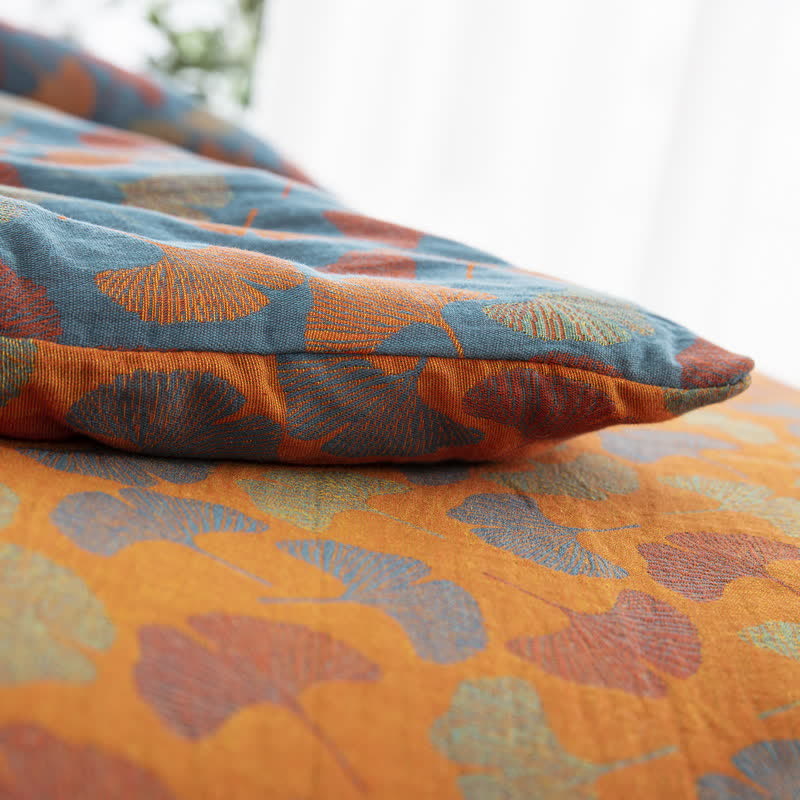 Linge de lit jacquard en gaze de coton avec feuilles de ginkgo