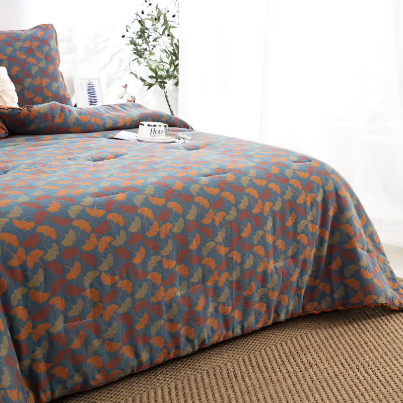Linge de lit jacquard en gaze de coton avec feuilles de ginkgo