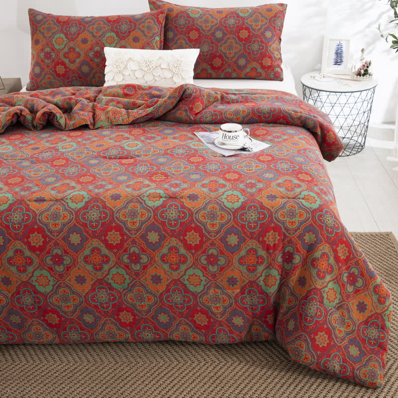 Linge de lit double épaisseur en gaze de coton biologique au style rétro