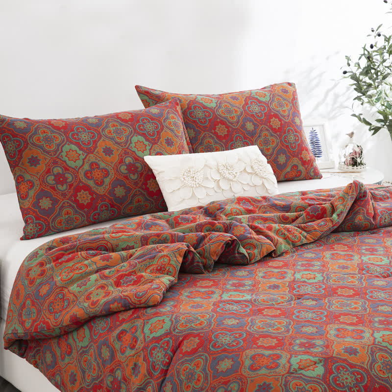 Linge de lit double épaisseur en gaze de coton biologique au style rétro
