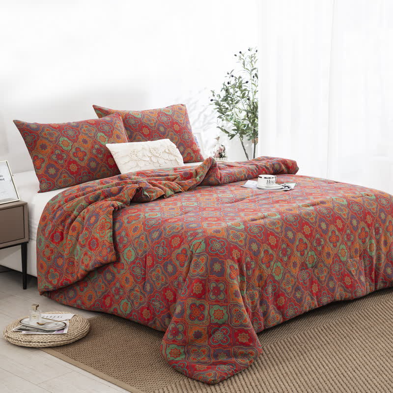 Linge de lit double épaisseur en gaze de coton biologique au style rétro