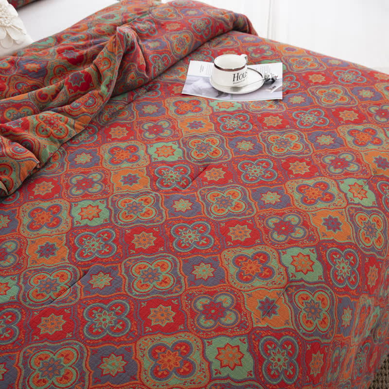 Linge de lit double épaisseur en gaze de coton biologique au style rétro