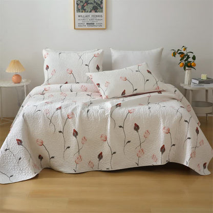 Linge de lit élégant et matelassé en pur coton rose
