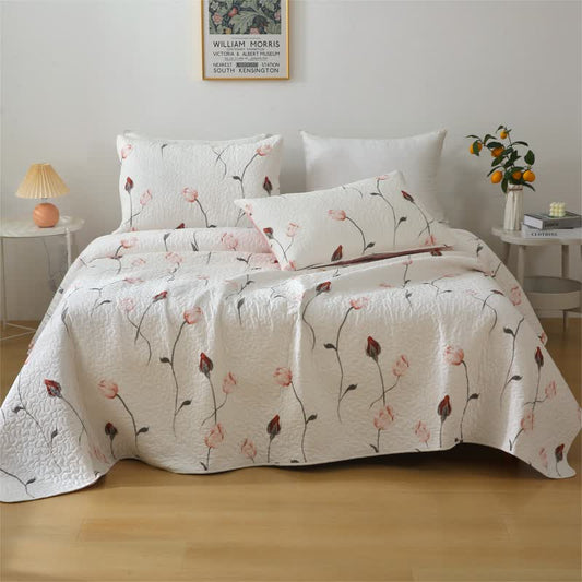Linge de lit élégant et matelassé en pur coton rose
