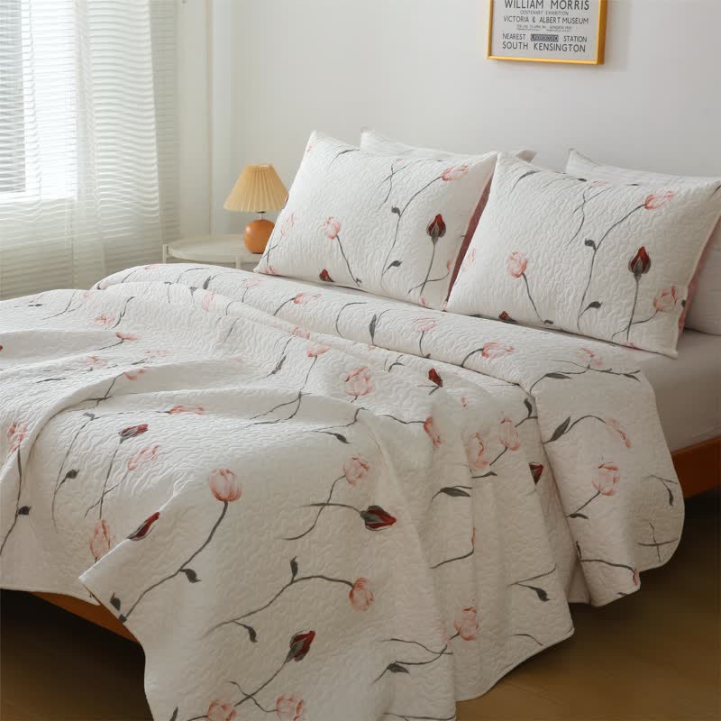 Linge de lit élégant et matelassé en pur coton rose