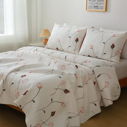 Linge de lit élégant et matelassé en pur coton rose