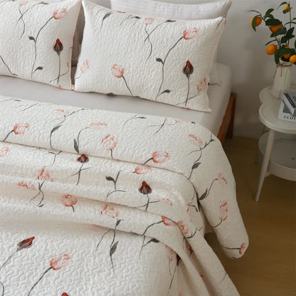 Linge de lit élégant et matelassé en pur coton rose