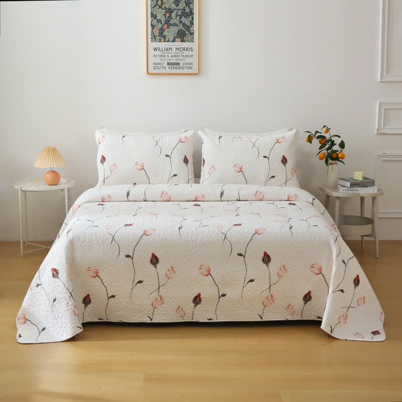Linge de lit élégant et matelassé en pur coton rose