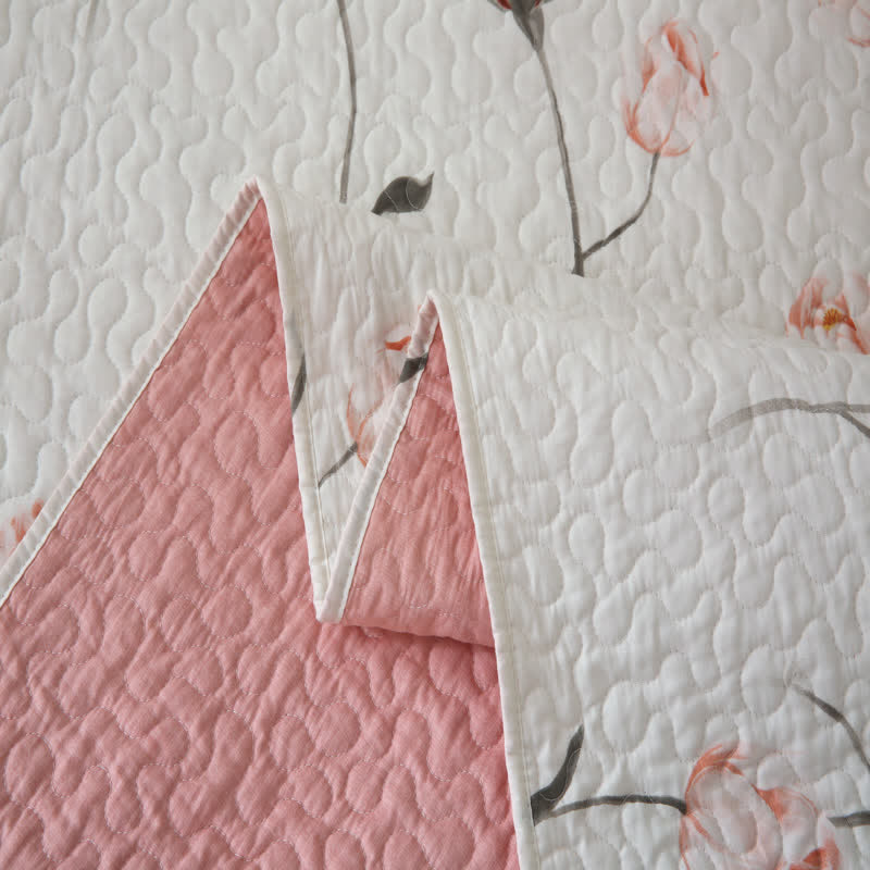 Linge de lit élégant et matelassé en pur coton rose