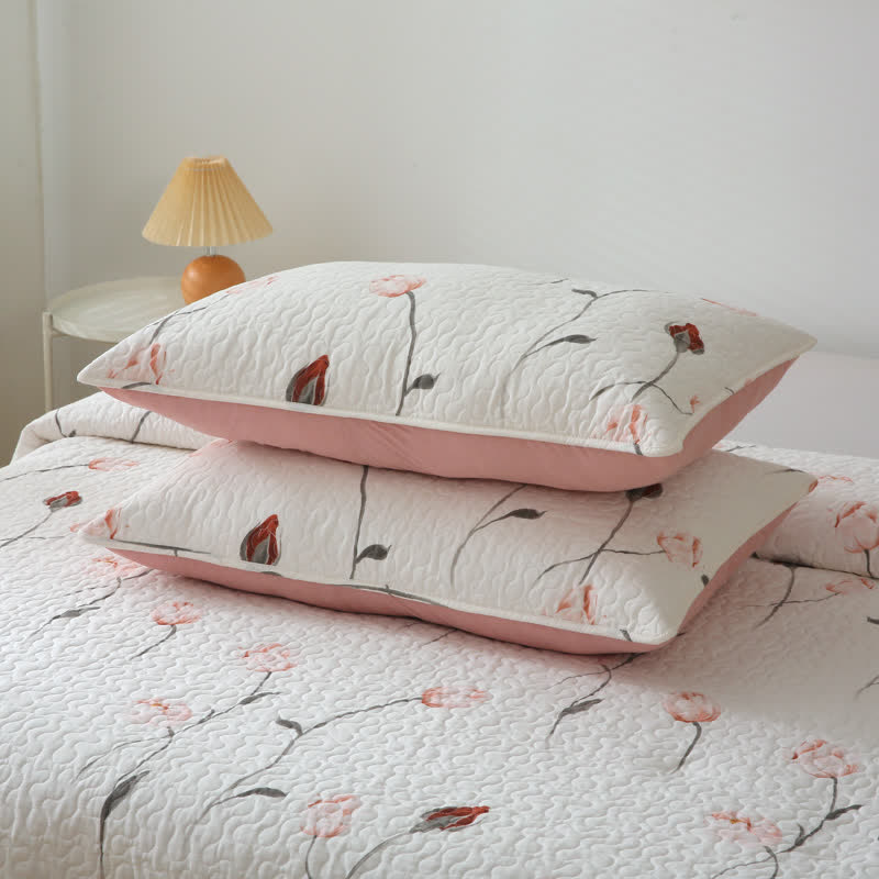 Linge de lit élégant et matelassé en pur coton rose