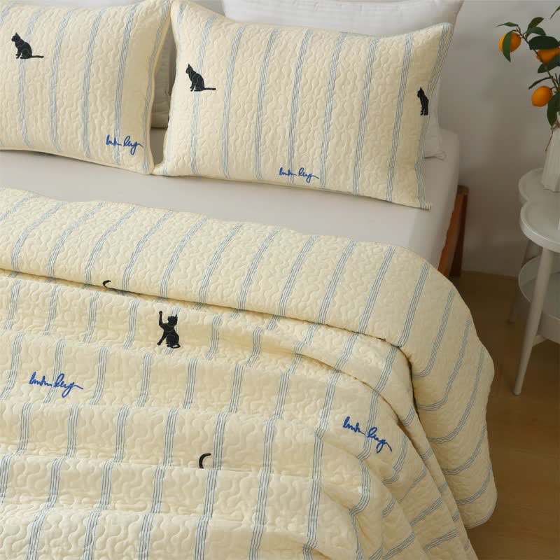 Couverture douce et réversible « Chat Noir » en pur coton