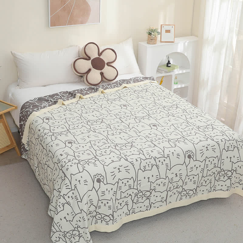 Jolie couette en gaze de coton à quatre couches avec motif chat
