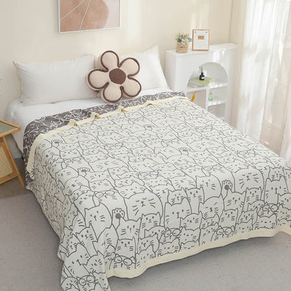 Jolie couette en gaze de coton à quatre couches avec motif chat