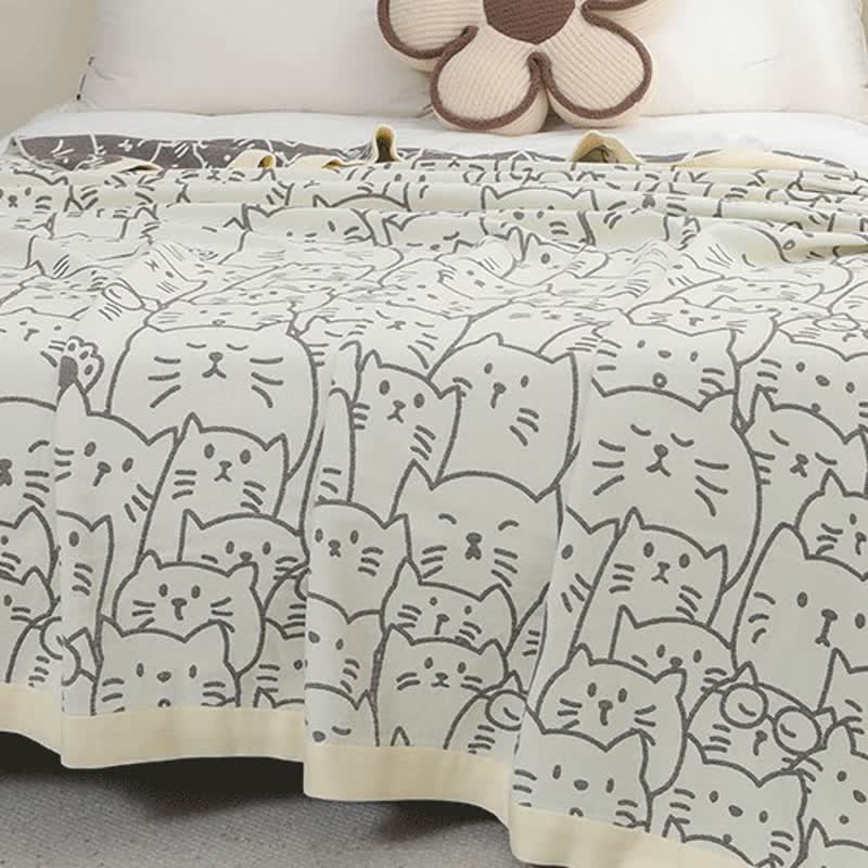 Jolie couette en gaze de coton à quatre couches avec motif chat