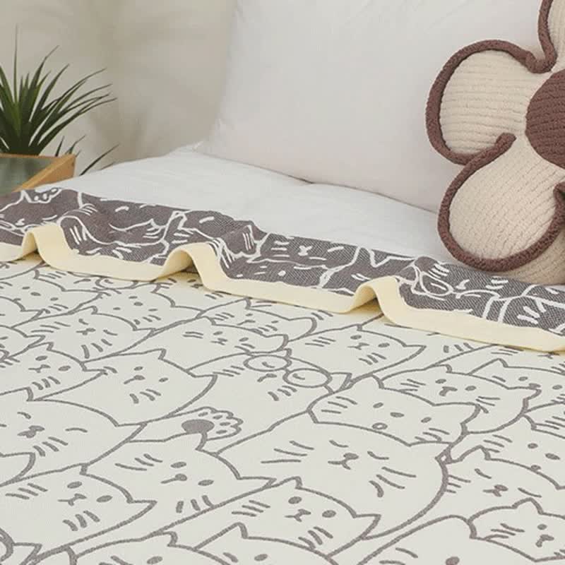Jolie couette en gaze de coton à quatre couches avec motif chat