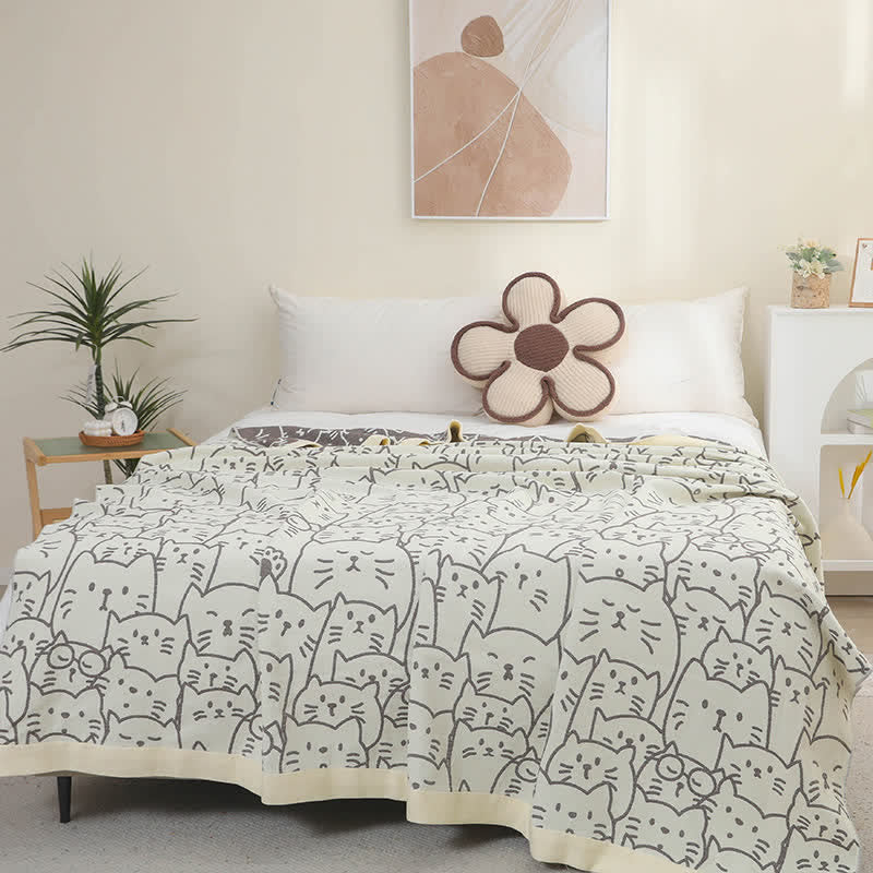 Jolie couette en gaze de coton à quatre couches avec motif chat